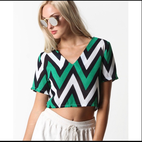 Dakota Zig Zag Crop Top (Green Multi) - Picture 5 of 8